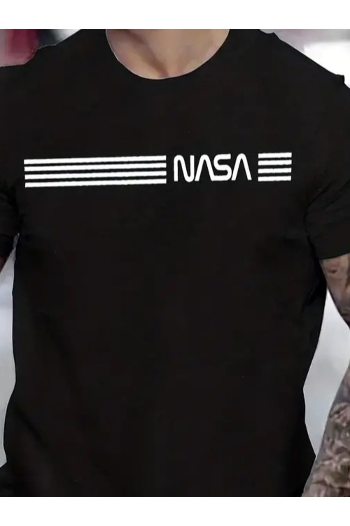 Erkek Kısa Kollu Nasa Baskı Basic Erkek T-shirt