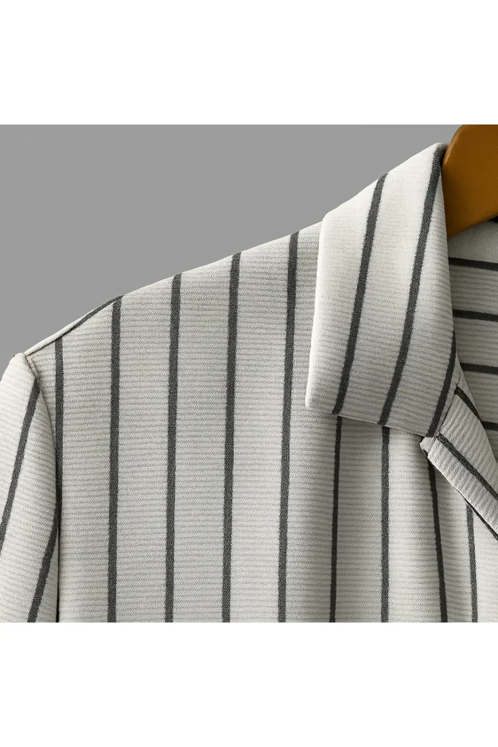 Erkek Kısa Kollu Gri çizgi Desenli örme Kumaş Pamuklu Gömlek