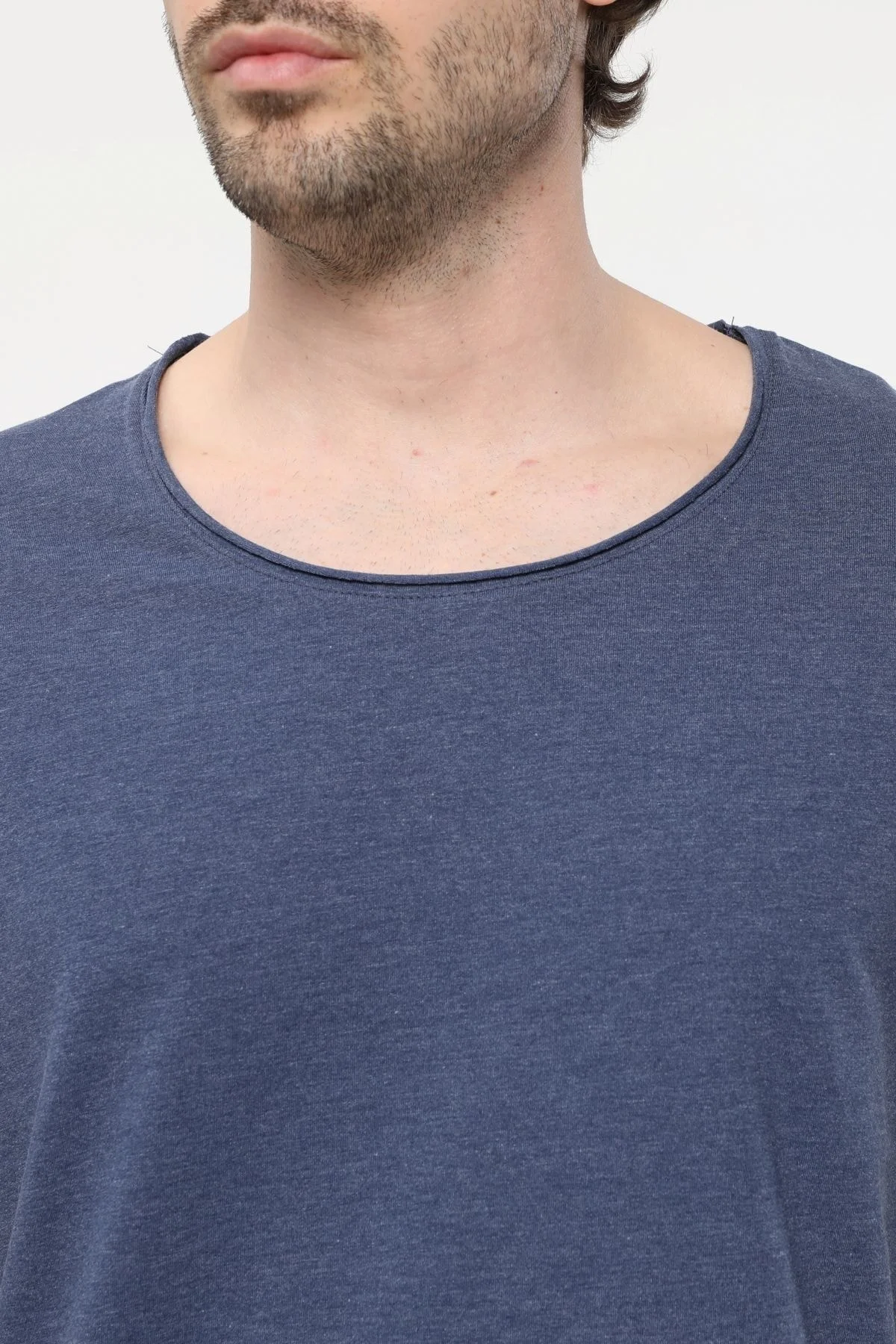 Erkek Kayık Yaka Kısa Kollu Regular Fit Basic Tişört Gri Melanj