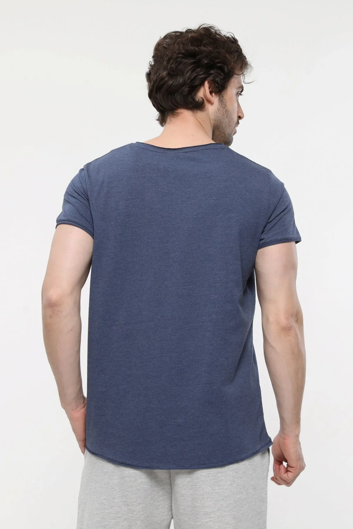 Erkek Kayık Yaka Kısa Kollu Regular Fit Basic Tişört Gri Melanj