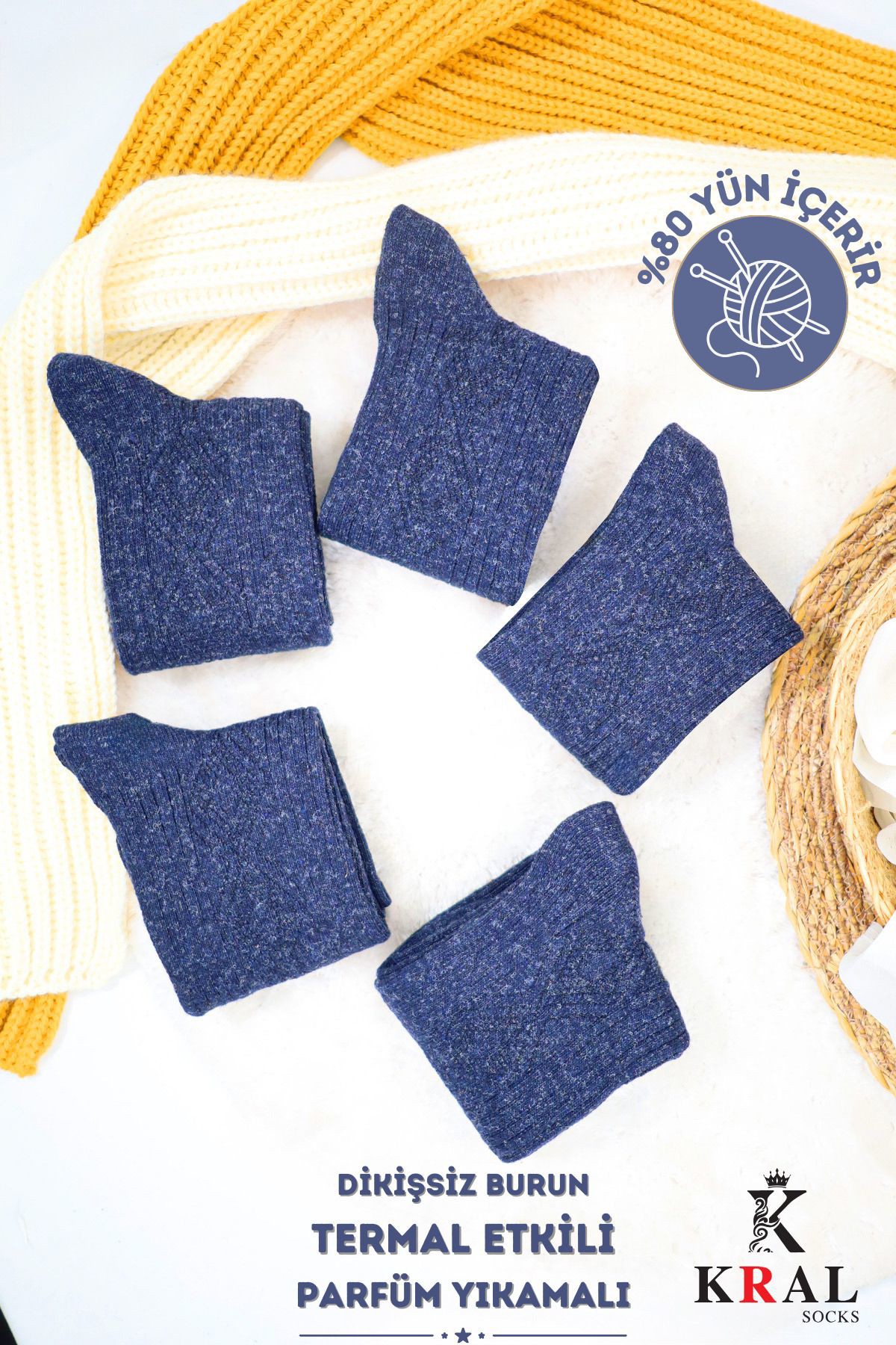 Kral Socks Erkek Kişlik Termal Etkili (5'Li Paket) Lambswool Kuzu Yün Çorap