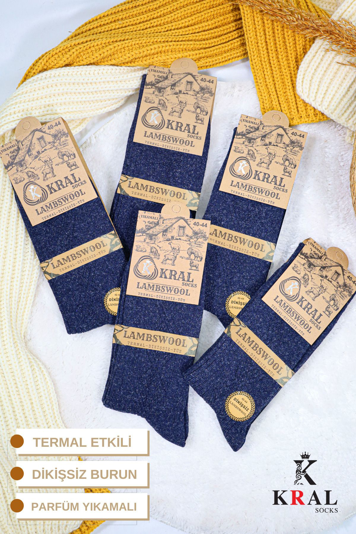 Kral Socks Erkek Kişlik Termal Etkili (5'Li Paket) Lambswool Kuzu Yün Çorap