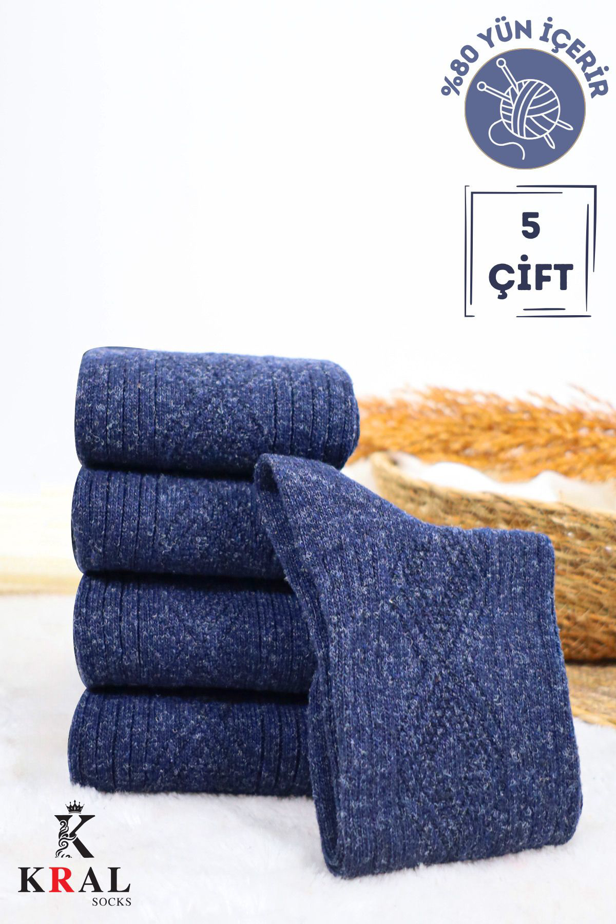 Kral Socks Erkek Kişlik Termal Etkili (5'Li Paket) Lambswool Kuzu Yün Çorap