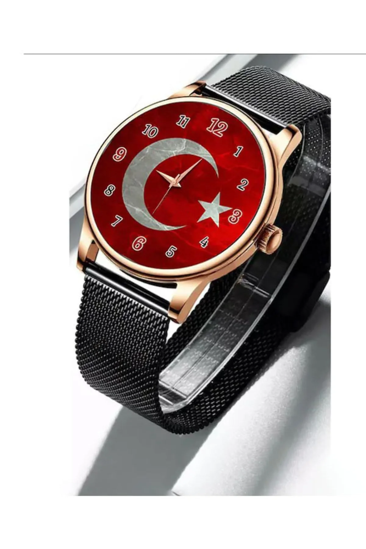 Erkek Kol Saati Türk Bayraklı Siyah Rose Gold Bay Kol Saati Erkek