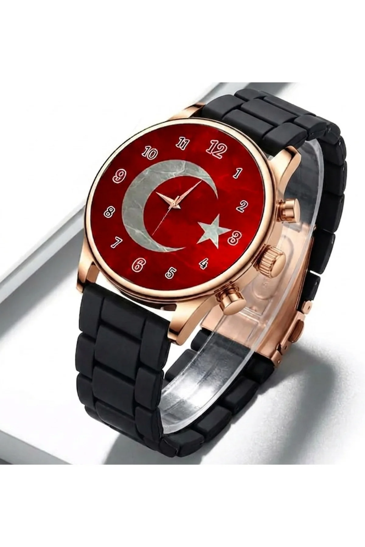 Erkek Kol Saati Türk Bayraklı Siyah Rose Gold Bay Kol Saati Erkek Arkadaşa Hediye