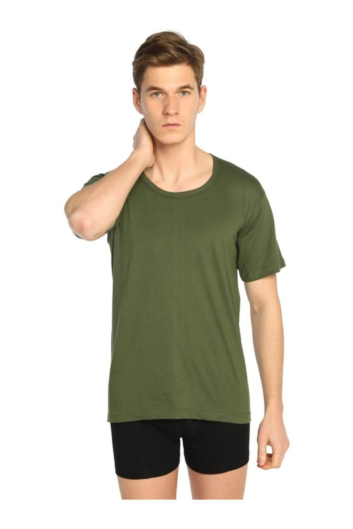 Erkek Koyu Yeşil Yarım Kollu Bisiklet Yaka Pamuk Penye Atlet 6'lı