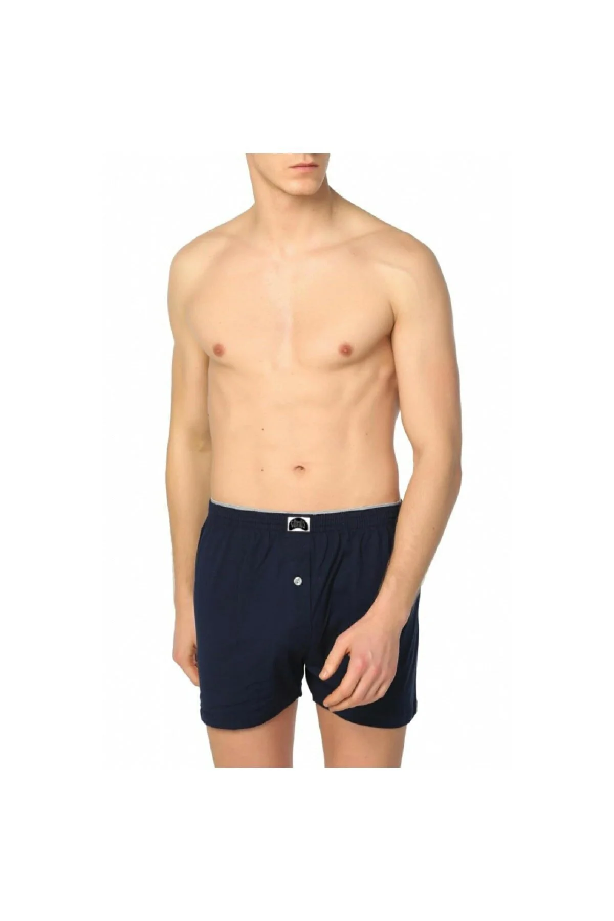 Erkek Lacivert  3' Lü Gümüş Havlu Bel Düz Penye Boxer
