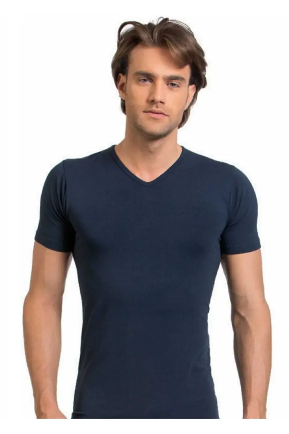 Erkek Lacivert Modal V Yaka Fanila