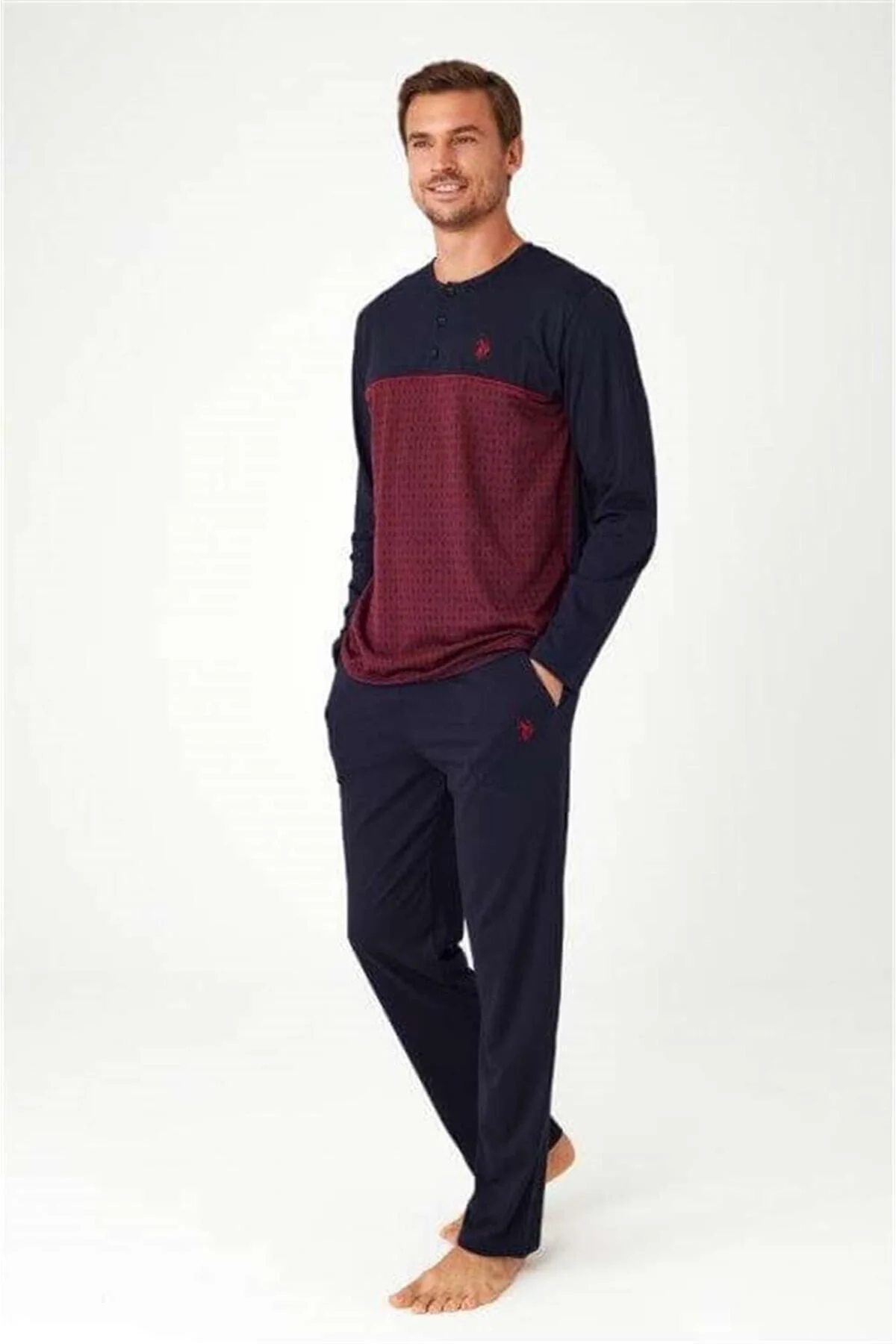 Erkek Bordo Patlı Pijama Takım