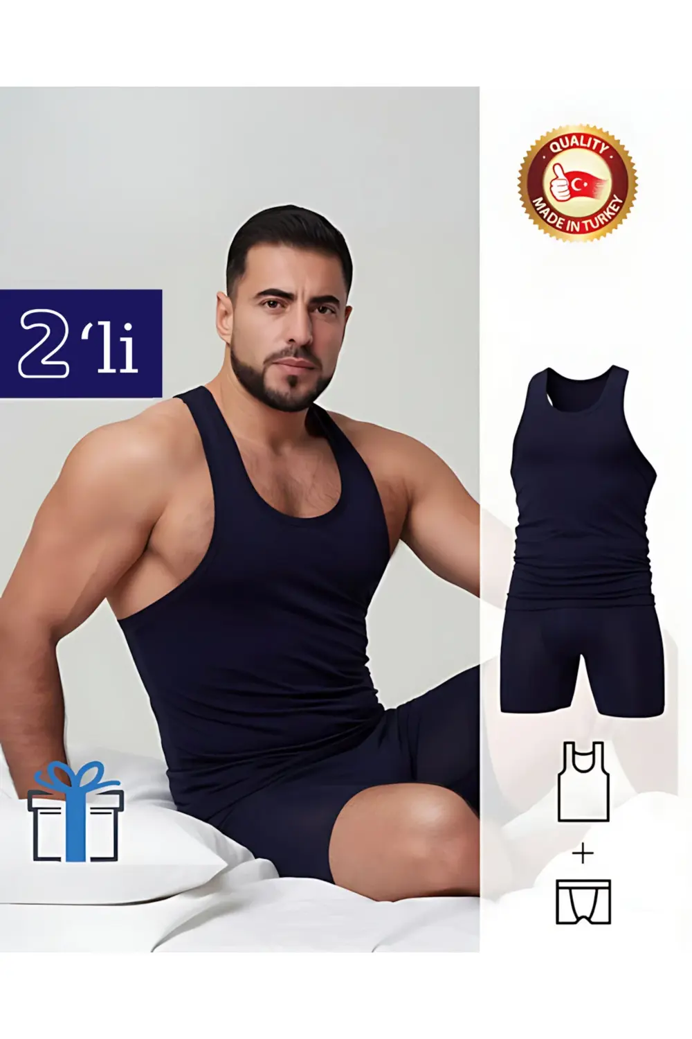 Erkek Lacivert Takım Özel Kutuda Uzun Kesim Boxer + Sporcu Atlet