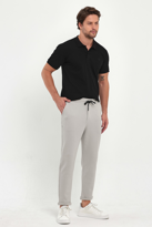 Erkek Lakos Desen Pamuklu Beli Lastikli ve İpli Jogger Pantolon  