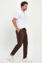 Erkek Lakos Desen Pamuklu Beli Lastikli ve İpli Jogger Pantolon  