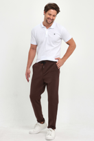 Erkek Lakos Desen Pamuklu Beli Lastikli ve İpli Jogger Pantolon  