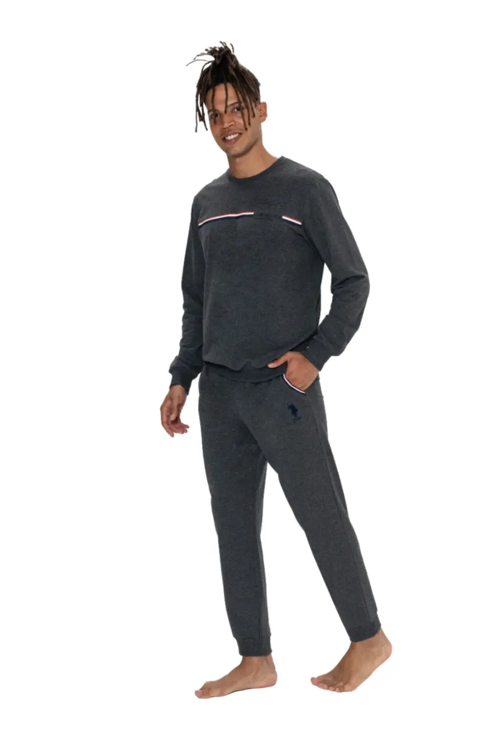 Erkek, Lisanslı, USPA, (Antrasit Melanj), Ev Giyim, 2'li Takım