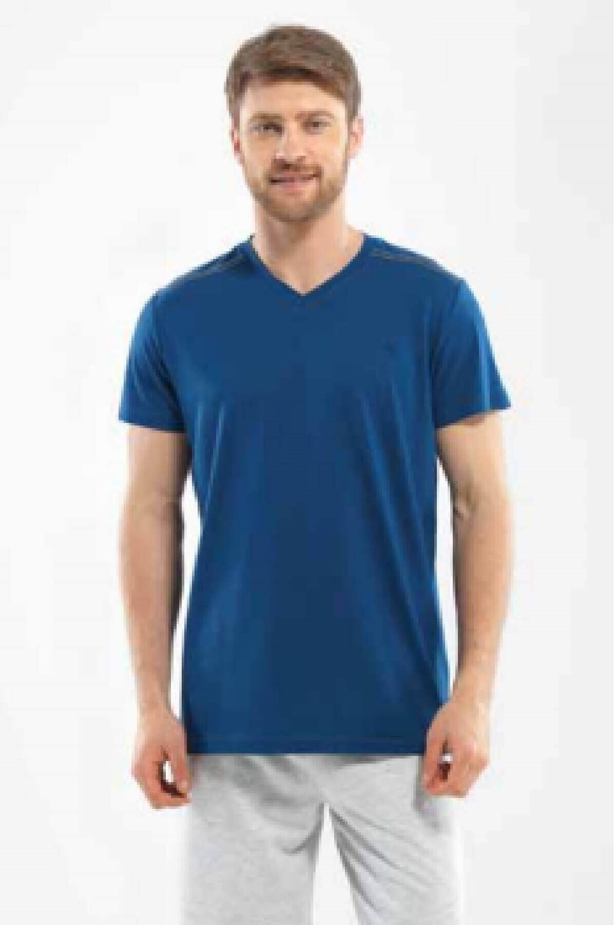 Blackspade Erkek Mavi Modal V Yaka T Shirt