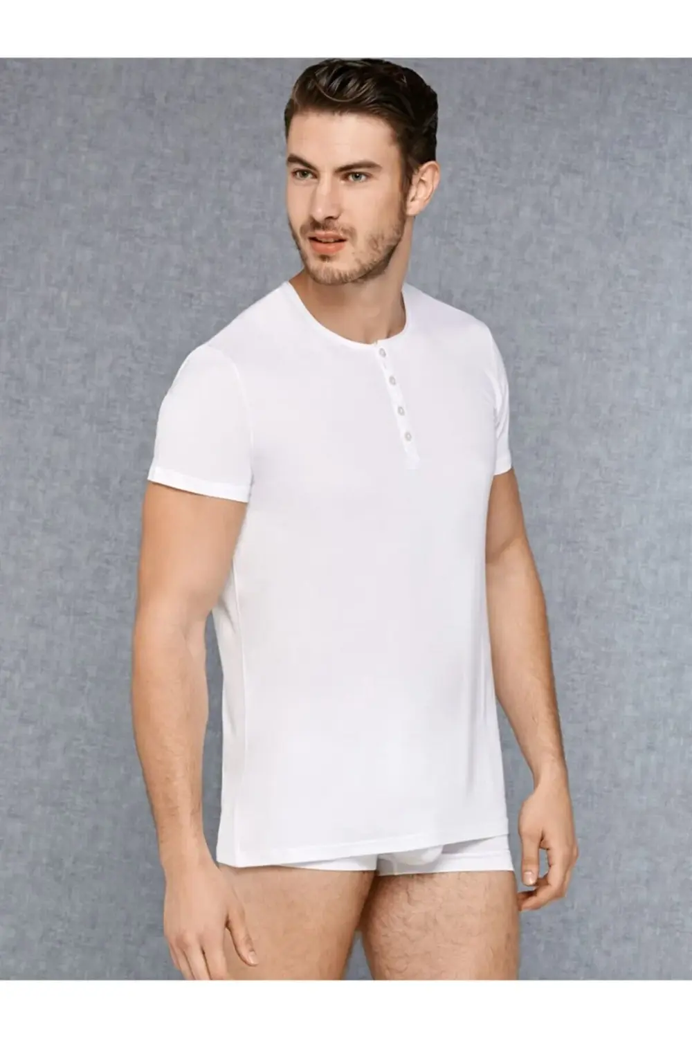 Erkek Micromodal Düğmeli Yuvarlak Yaka Kısa Kol T Shirt 2565