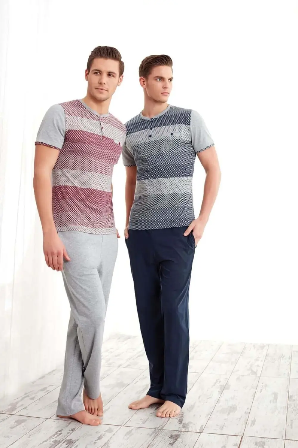 Erkek Modal Kısa Kol Pijama Takımı - Bordo 4296