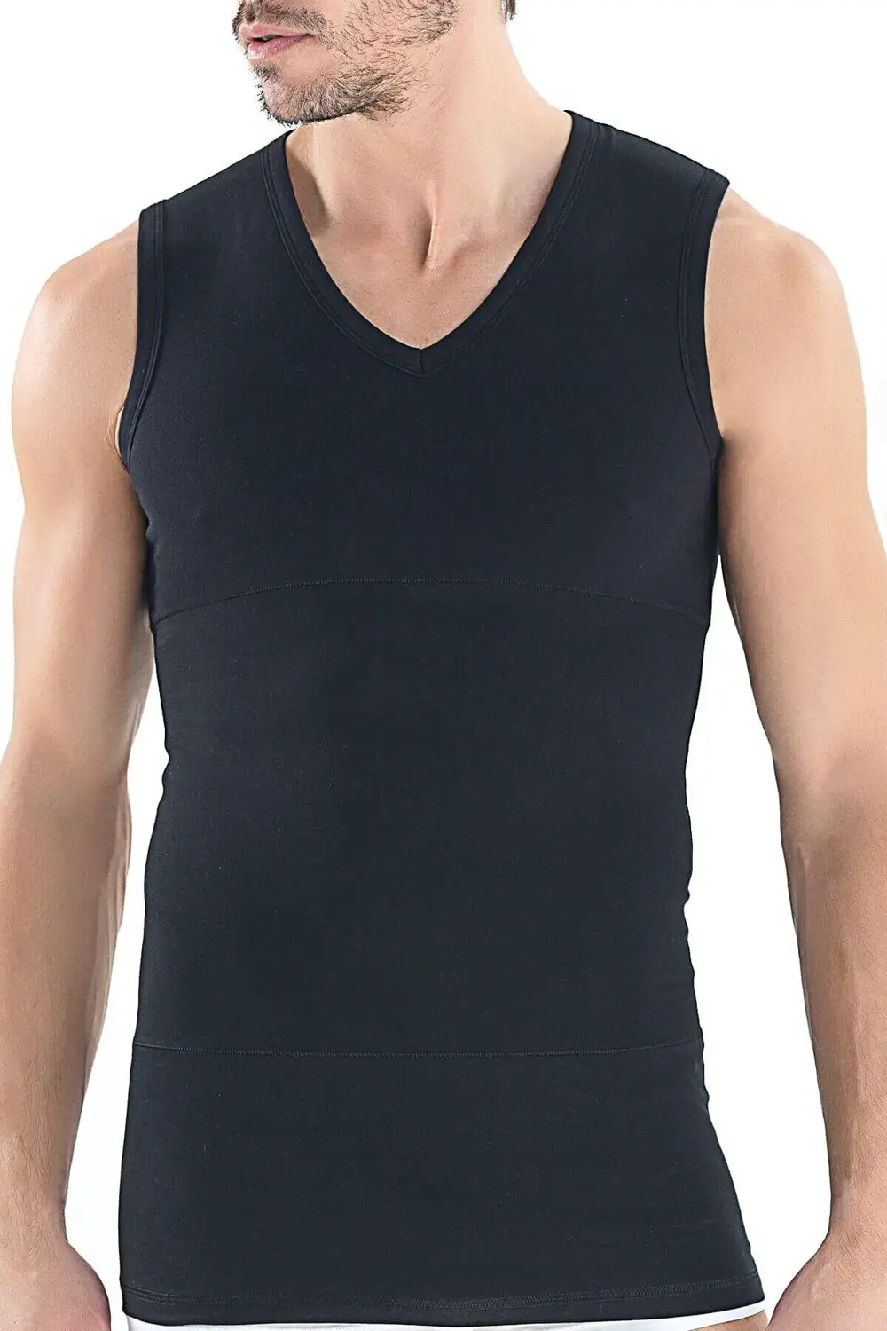 Erkek Modal V Yaka Sıfır Kol Kolsuz Korse Atlet Body Siyah