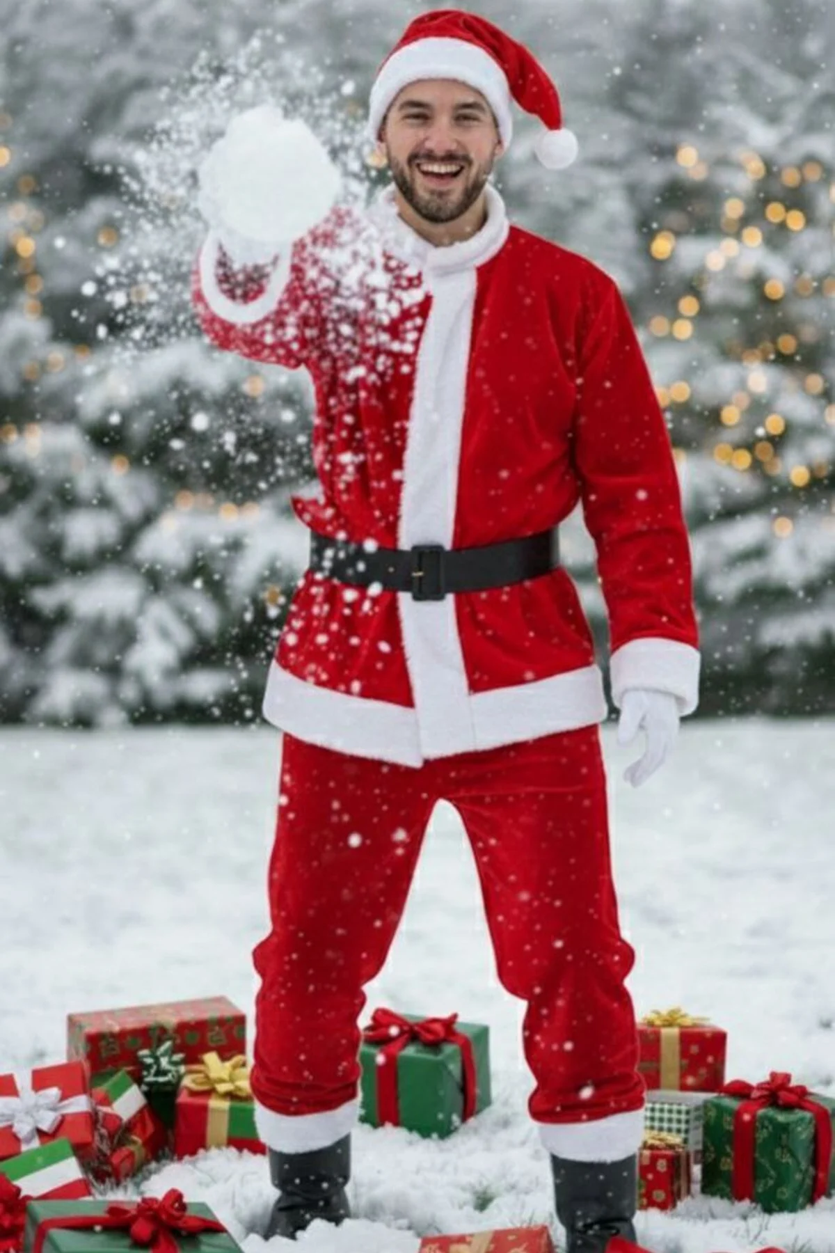 Erkek Noel Baba Kostümü Kırmızı Beyaz Peluş Detaylı Yılbaşı Partisi Kışlık Kutlama Kıyafeti Seti Erkek Noel Baba Kostümü Kırmızı Beyaz Peluş Detaylı Yılbaşı Partisi Kışlık Kutlama Kıyafeti Seti