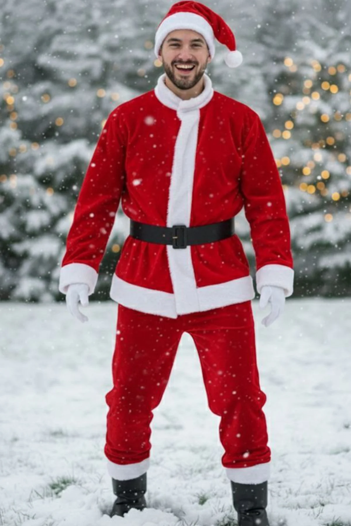 Erkek Noel Baba Kostümü Kırmızı Beyaz Peluş Detaylı Yılbaşı Partisi Kışlık Kutlama Kıyafeti Seti Erkek Noel Baba Kostümü Kırmızı Beyaz Peluş Detaylı Yılbaşı Partisi Kışlık Kutlama Kıyafeti Seti