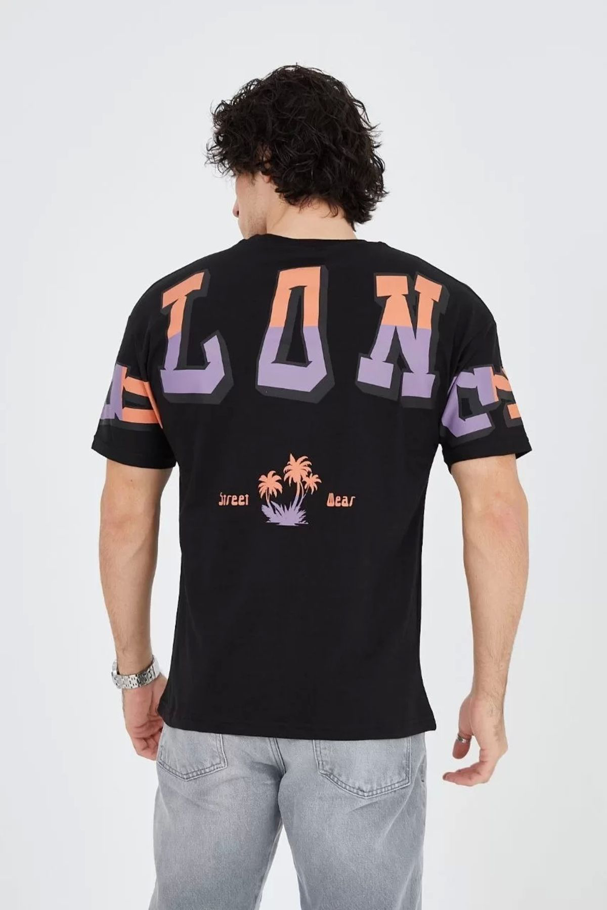 Erkek Ön ve Arka Baskılı T-Shirt - Siyah