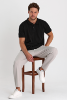 Erkek Ottoman Desen Pamuklu Beli Lastikli ve İpli Jogger Pantolon