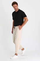 Erkek Ottoman Desen Pamuklu Beli Lastikli ve İpli Jogger Pantolon