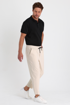 Erkek Ottoman Desen Pamuklu Beli Lastikli ve İpli Jogger Pantolon