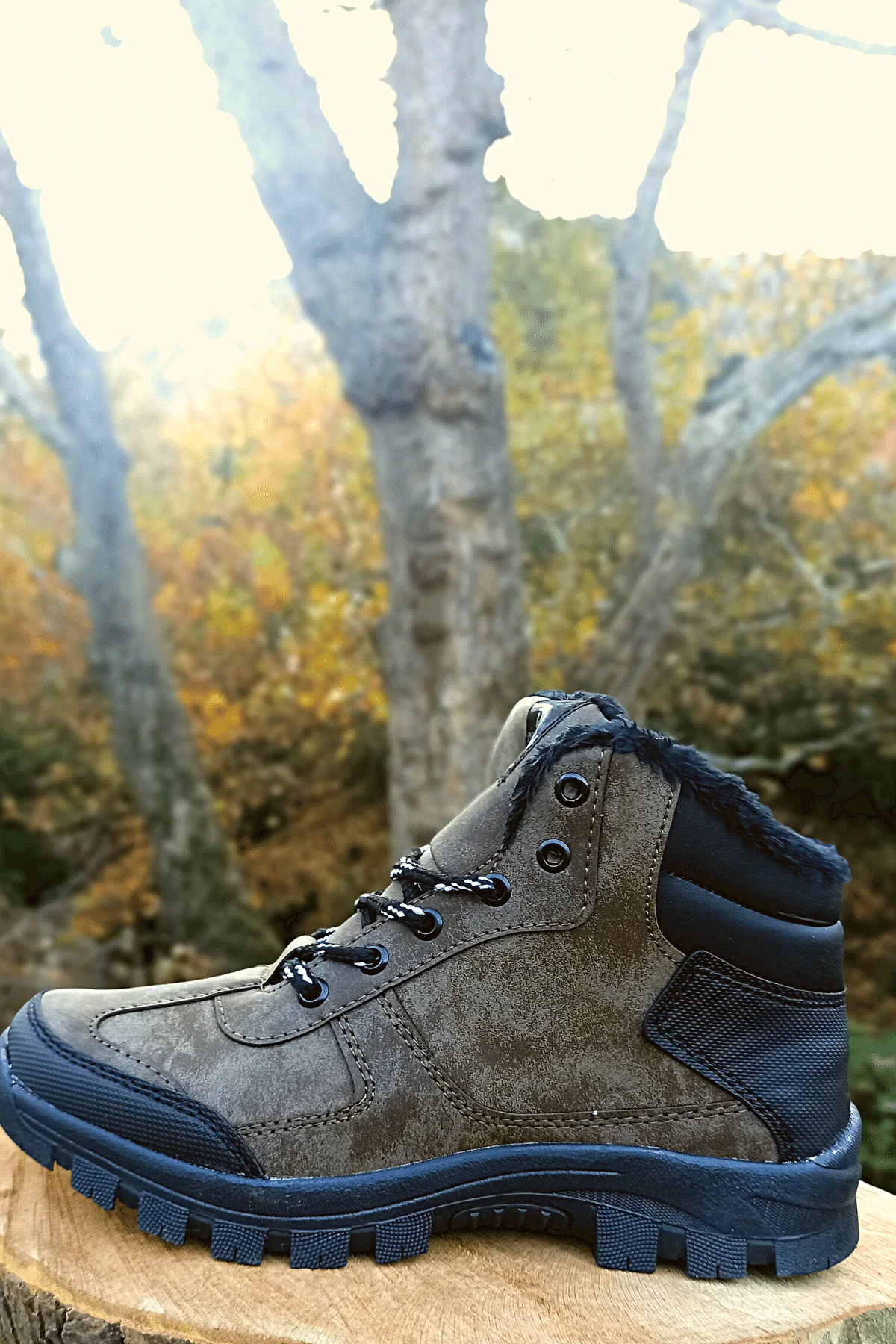 Erkek Outdoor Bot Yünlü Kahve Siyah Renk