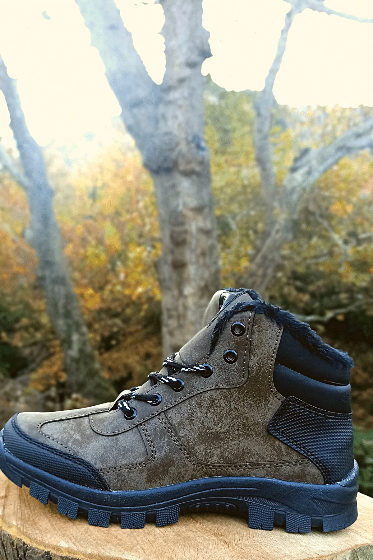 Erkek Outdoor Bot Yünlü Kahve Siyah Renk
