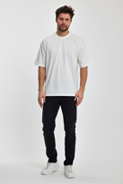 Erkek Oversize Fit Kalın Kumaş Dokulu Bisiklet Yaka T-shirt - EKR