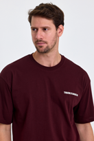 Combine Michail Erkek Oversize %100 Pamuk Bisiklet Yaka Baskılı Tişört Bordo