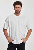 Erkek Oversize Fit Kalın Kumaş Dokulu Bisiklet Yaka T-shirt - EKR
