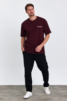 Combine Michail Erkek Oversize %100 Pamuk Bisiklet Yaka Baskılı Tişört Bordo