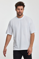 Erkek Oversize Fit Kalın Kumaş Dokulu Bisiklet Yaka T-shirt - BEY