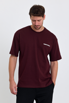 Combine Michail Erkek Oversize %100 Pamuk Bisiklet Yaka Baskılı Tişört Bordo