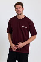 Combine Michail Erkek Oversize %100 Pamuk Bisiklet Yaka Baskılı Tişört Bordo