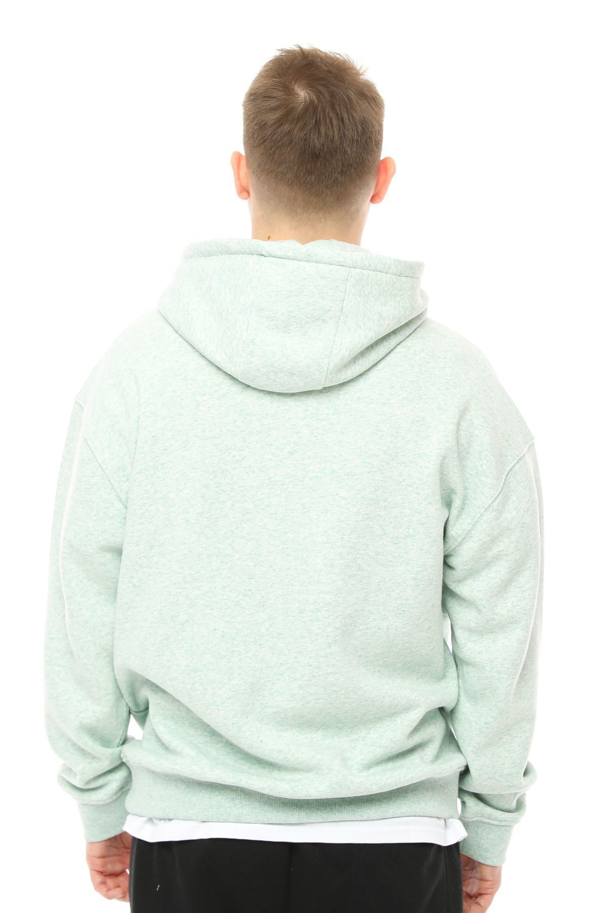 Erkek Kapüşonlu Şardonlu Oversize Basic Sweatshirt Bej