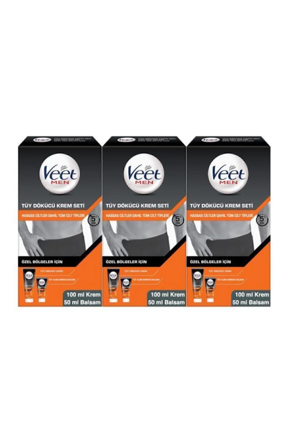 Erkek Özel Bölgeler İçin Tüy Dökücü Krem Seti Tüm Cilt Tipleri İçin 100 + 50 ml X3 Adet Erkek Özel Bölgeler İçin Tüy Dökücü Krem Seti Tüm Cilt Tipleri İçin 100 + 50 ml X3 Adet