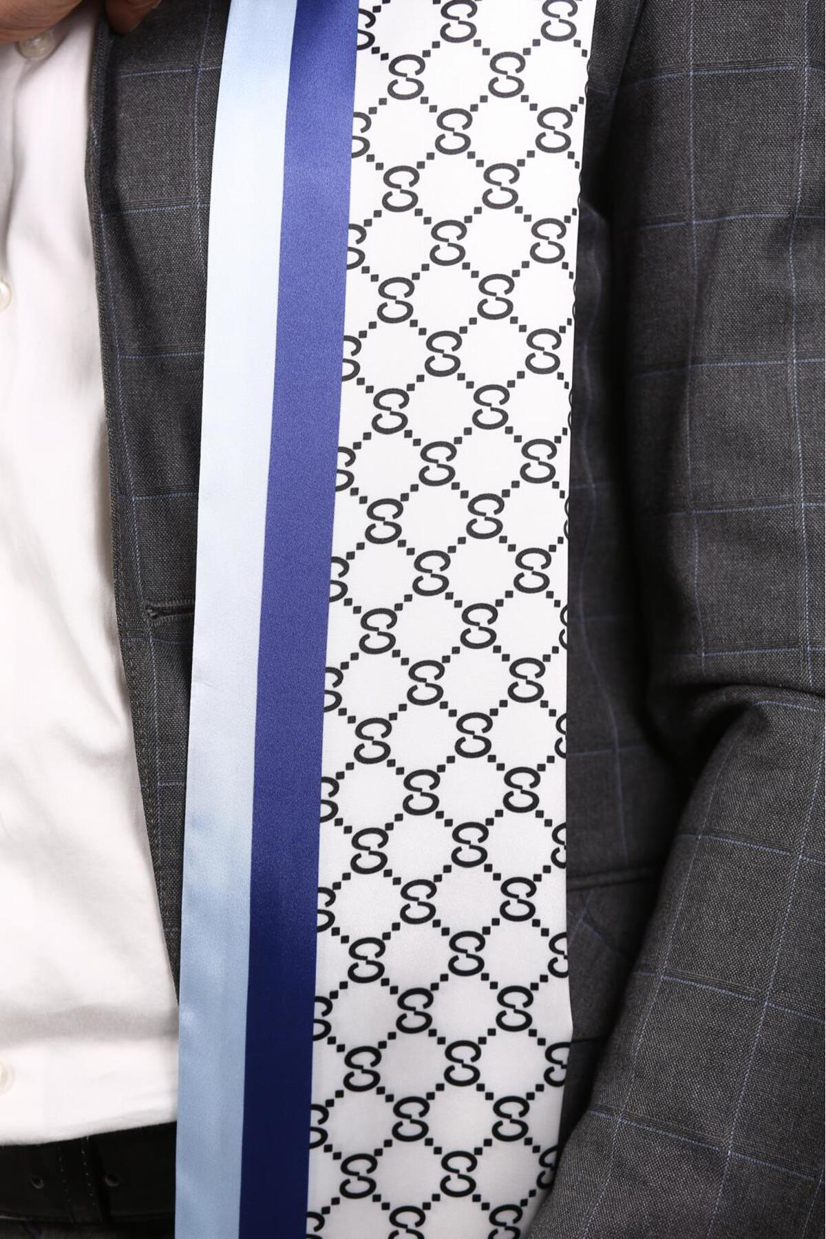 Erkek Özel Desenli Atkılar Mavi Beyaz Desenli