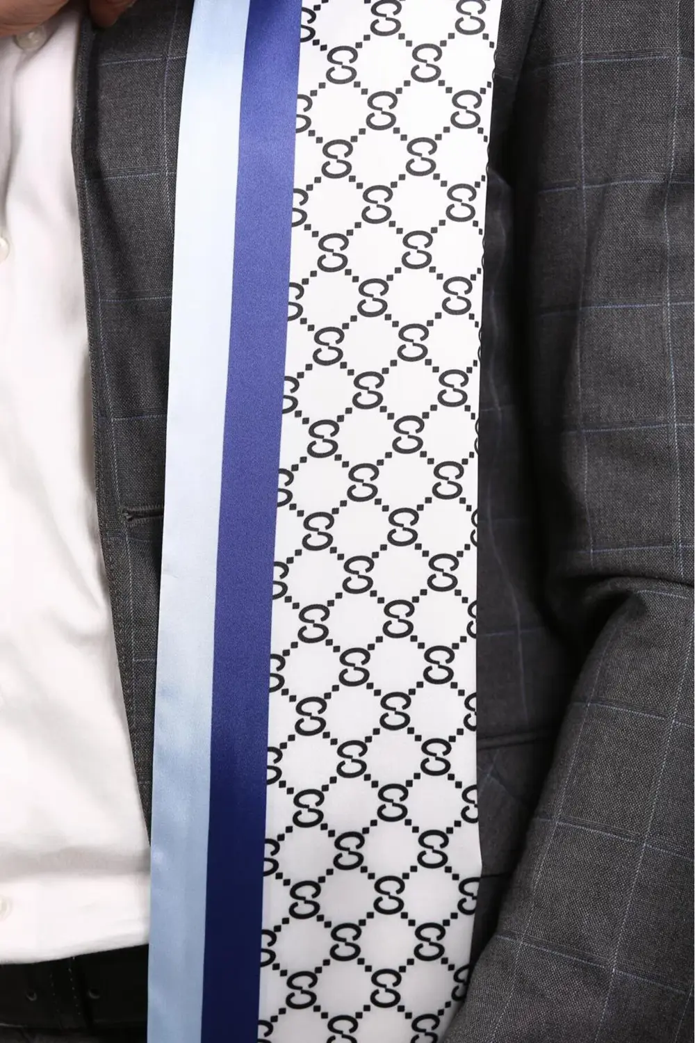 Erkek Özel Desenli Atkılar Mavi Beyaz Desenli