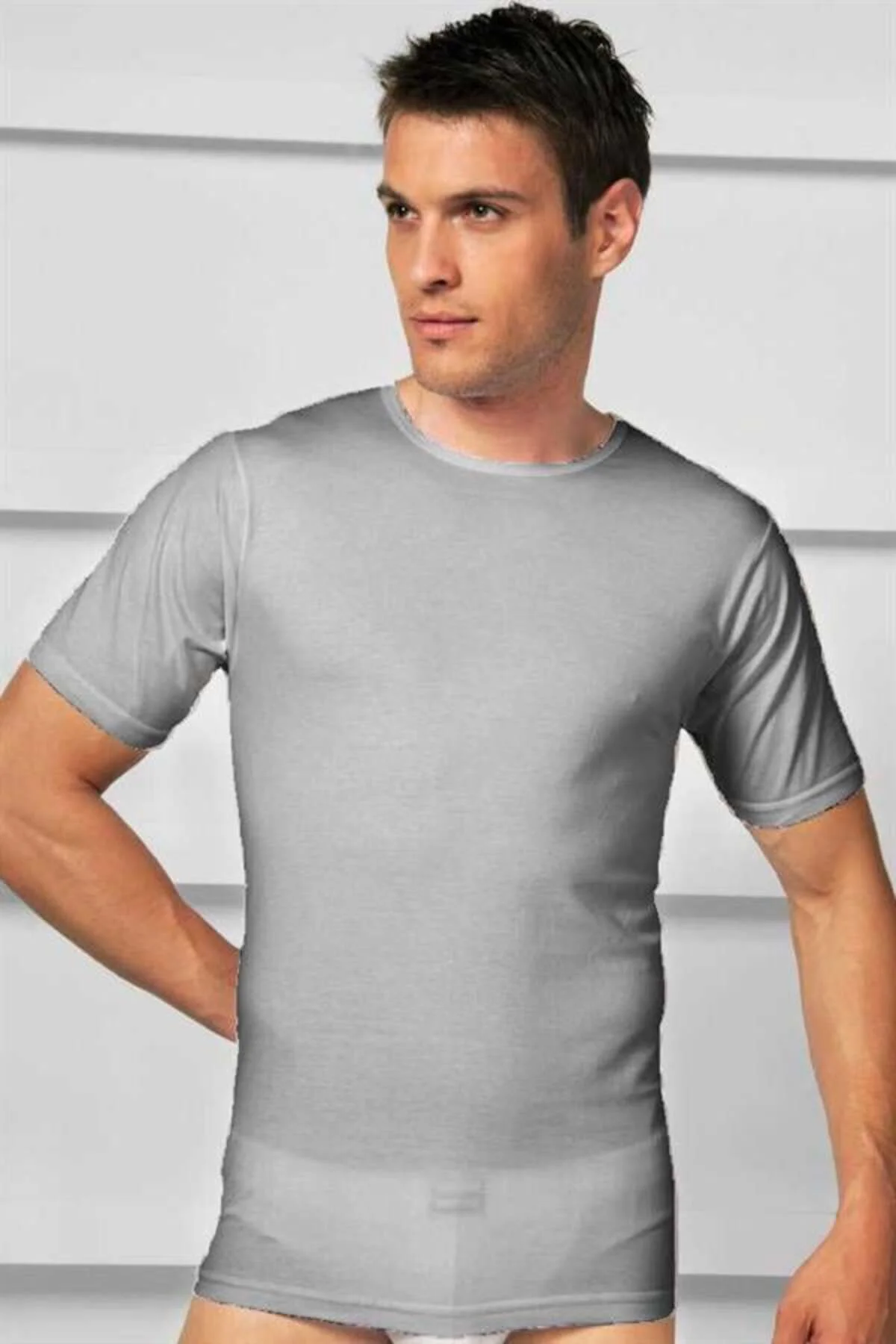 Erkek Pamuklu Kısa Kol Geniş Yaka Klasik Fanila T-Shirt