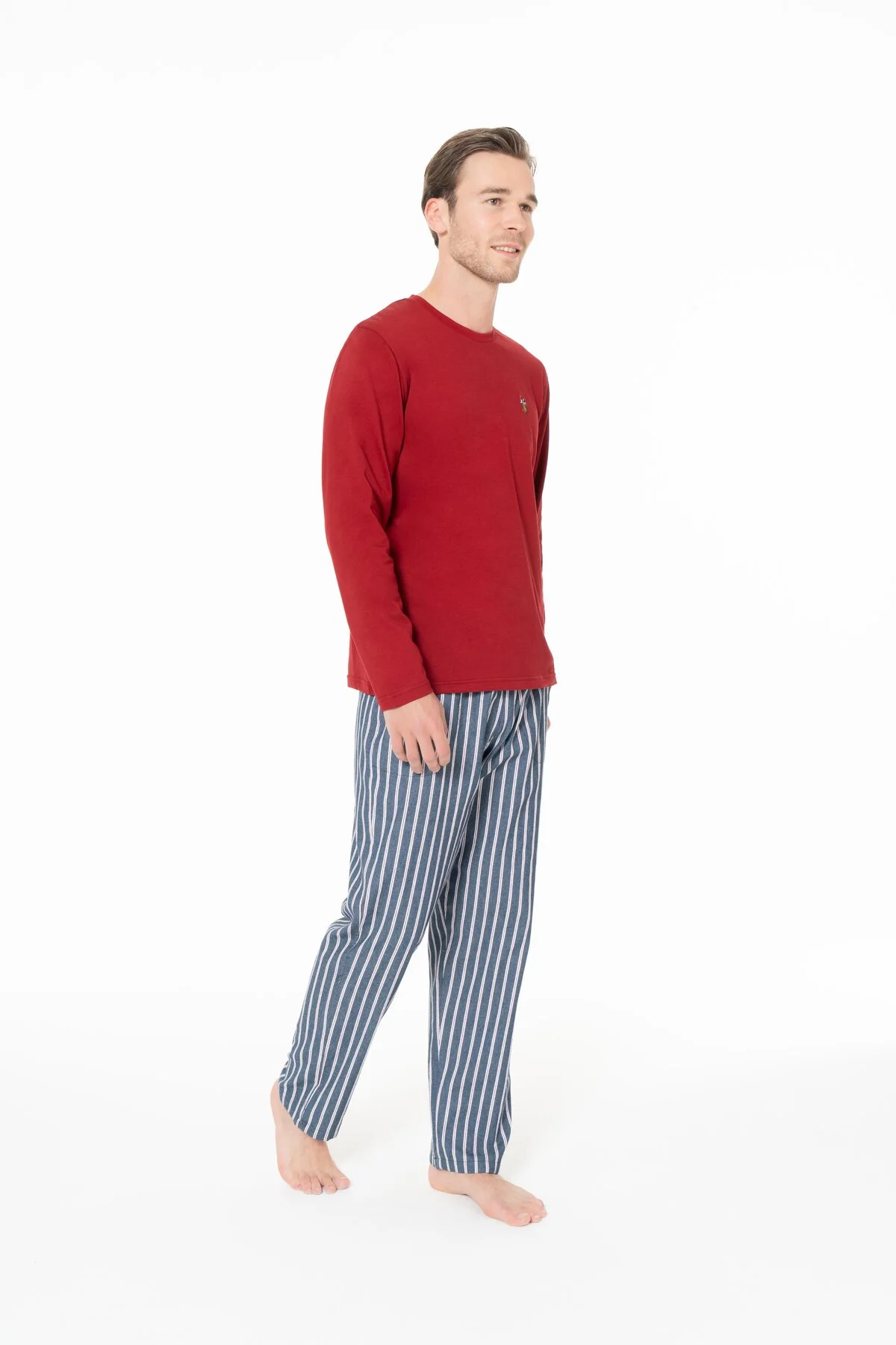 Erkek Pamuklu Uzun Kollu Pijama Takımı Bisiklet Yaka Çizgili Alt 2 Parça 18E977 Erkek Pamuklu Uzun Kollu Pijama Takımı Bisiklet Yaka Çizgili Alt 2 Parça 18E977 - Görsel 5