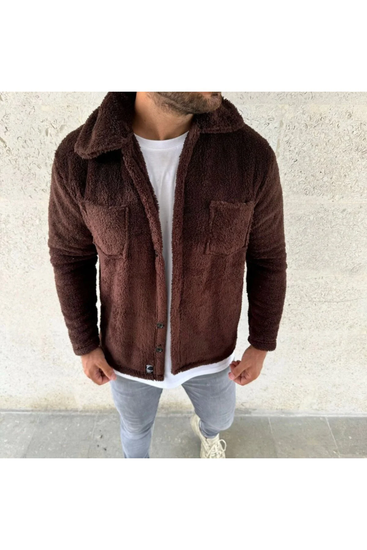 Erkek Pelüş Polar Hırka Gömlek – Yakalı, İlik Düğmeli, Göğüs Cepl