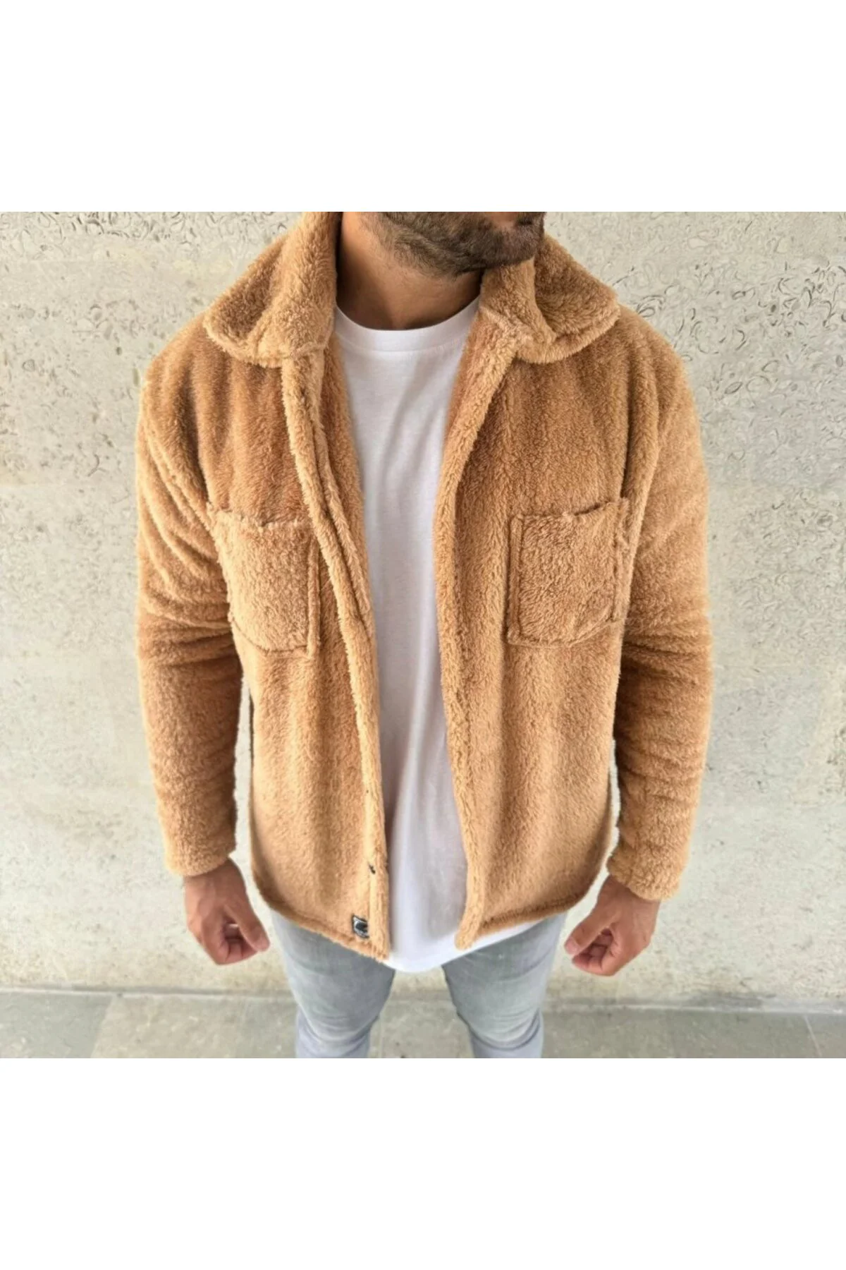 Erkek Pelüş Polar Hırka Gömlek – Yakalı, İlik Düğmeli, Göğüs Cepl