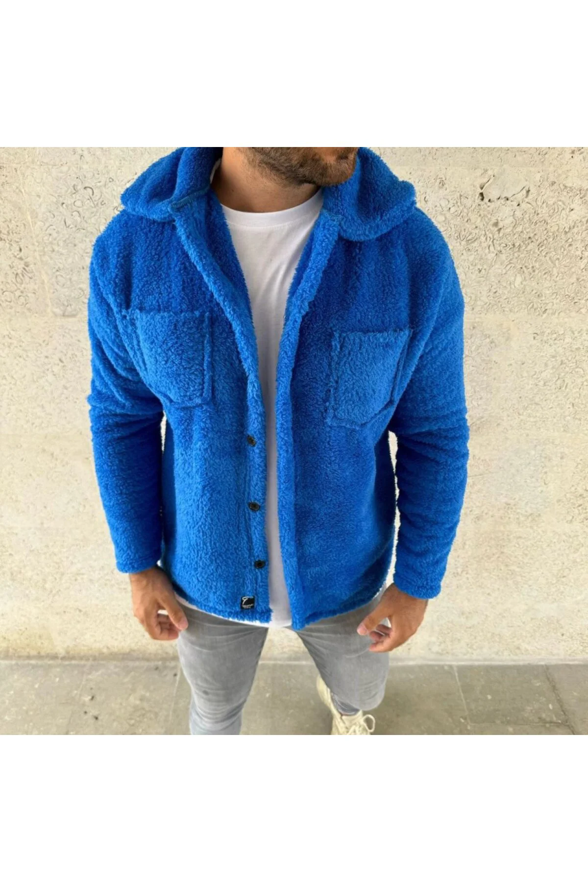 Erkek Pelüş Polar Hırka Gömlek – Yakalı, İlik Düğmeli, Göğüs Cepl