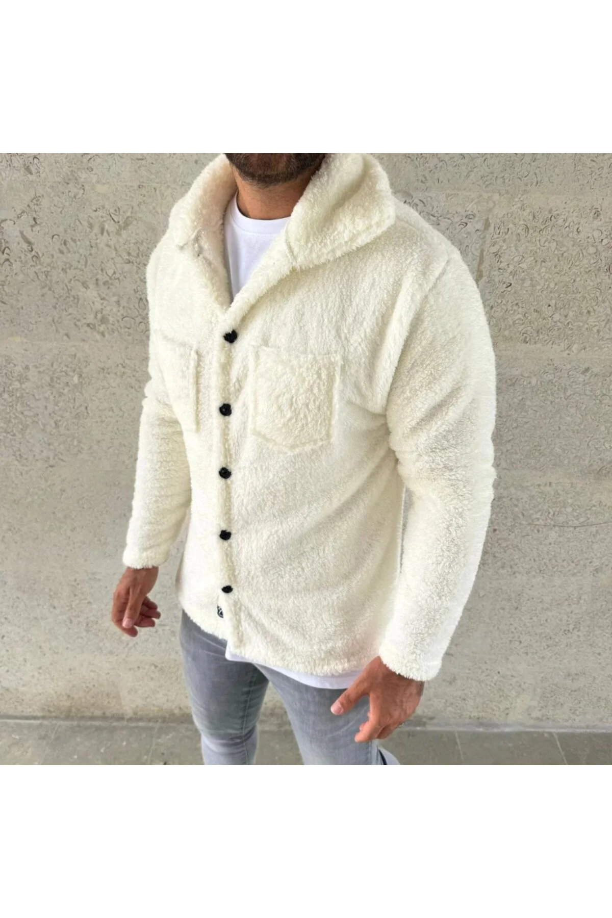 Erkek Pelüş Polar Hırka Gömlek – Yakalı, İlik Düğmeli, Göğüs Cepl