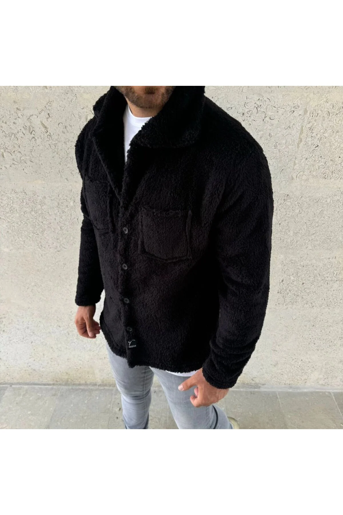 Erkek Pelüş Polar Hırka Gömlek – Yakalı, İlik Düğmeli, Göğüs Cepl