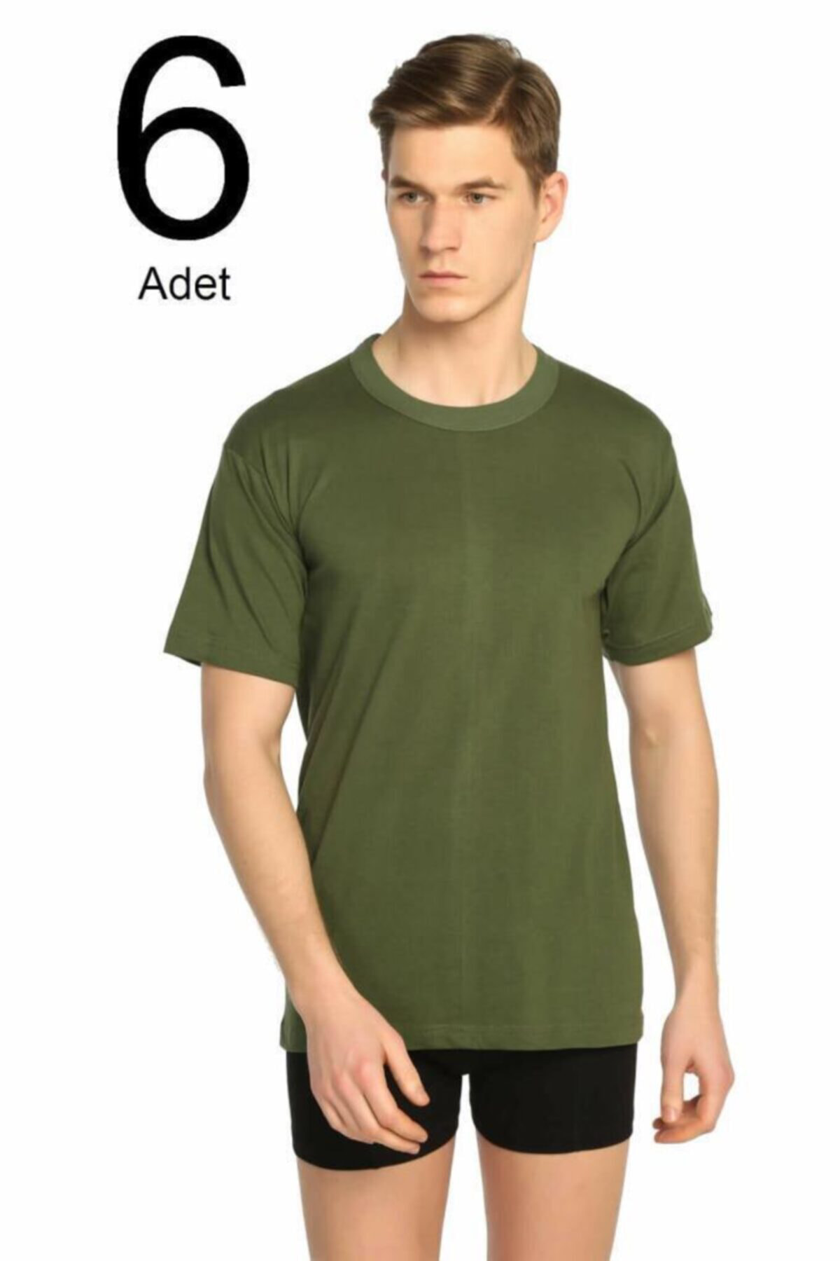 Erkek Penye 6'lı Paket 0 Yaka Yarım Kollu Fanila (Haki) %100 Pamu