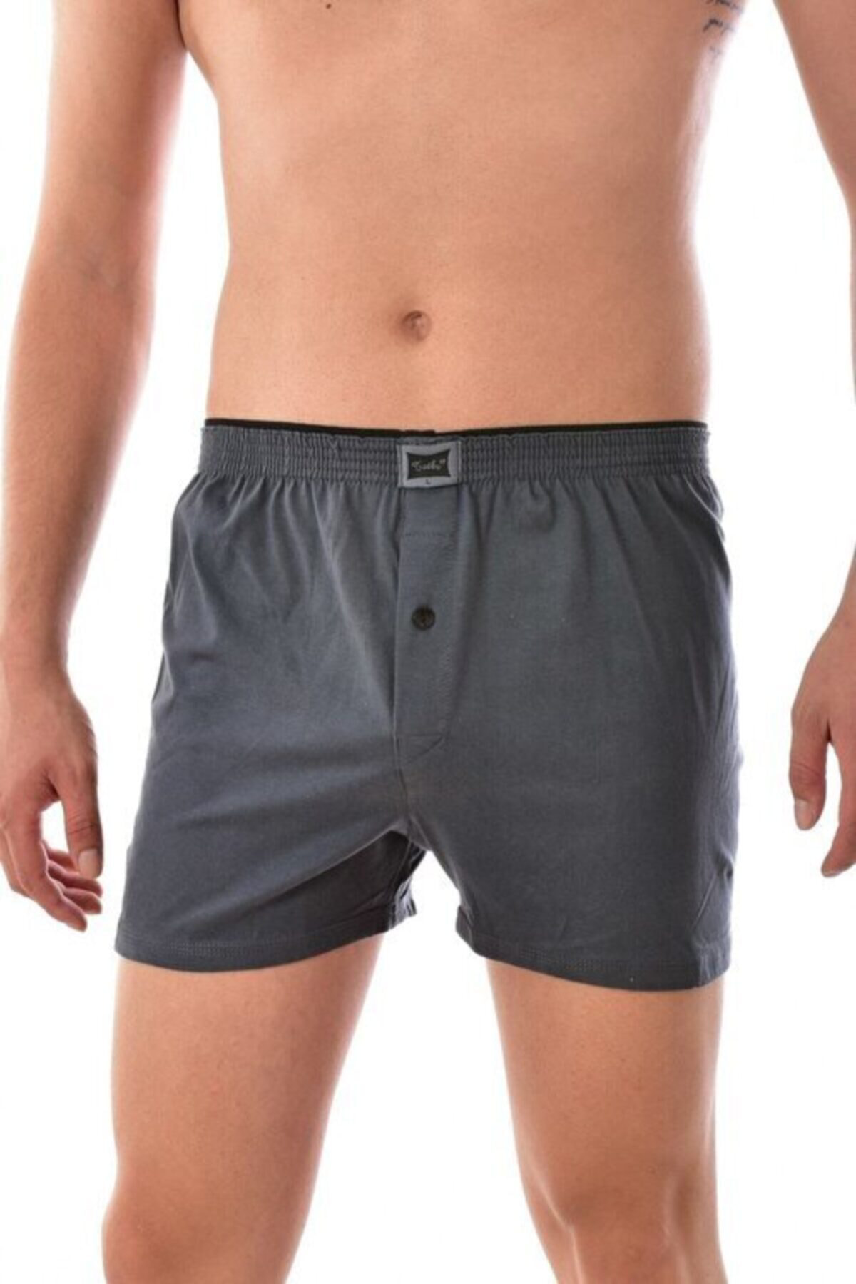 Erkek Penye Düğmeli Boxer Koyu Gri